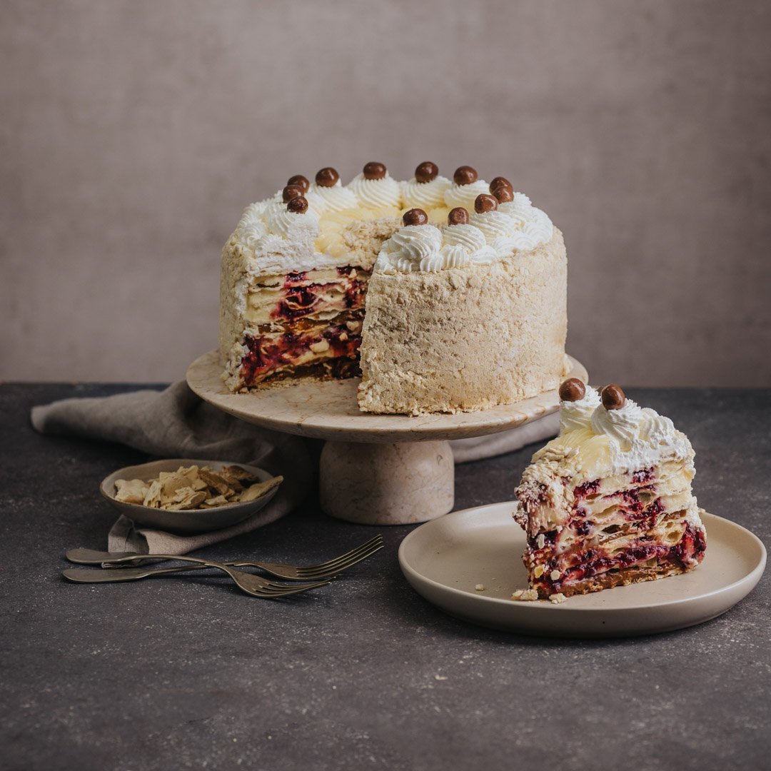 Torta de Hojarasca Manjar Vainilla Mermelada de Berries Sin Azúcar Añadida